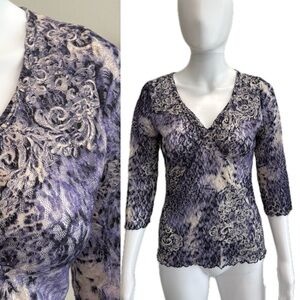 Vintage Yazdi Sheer Floral Mesh Tie Dye Stretch Lace Top Womens Size Small M Y2K